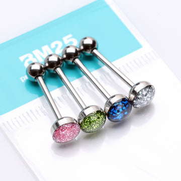Detail View 1 of 4 Pcs Pack of Assorted Color Glitter Sparkle Top Steel Barbells